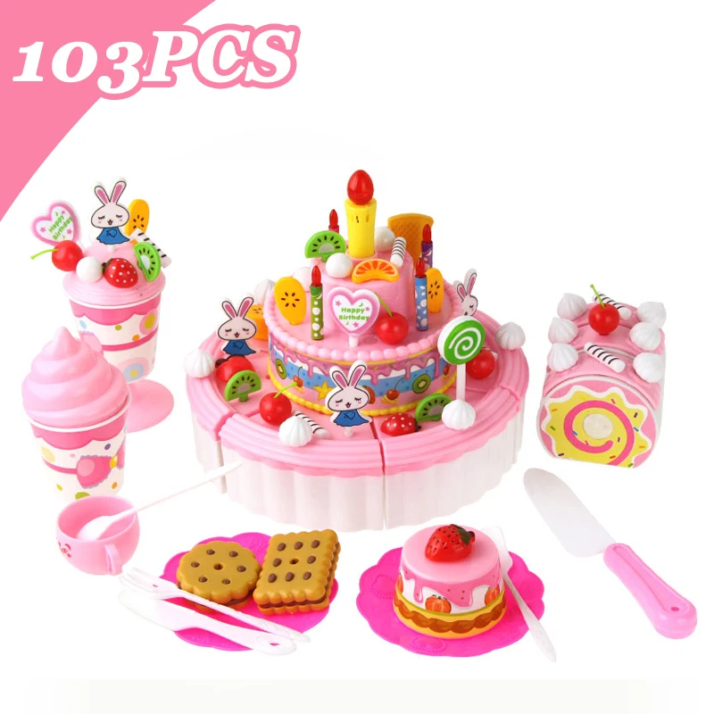 103 шт DIY ролевые игры фруктовая резка торт на день рождения миниатюрная кухня еда игрушки дети с светильник и музыка девочки подарок для детей [
