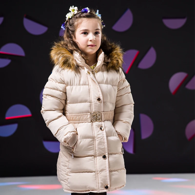 Skup Dziewczyny zima płaszcz futro z kapturem kołnierz kurtki dla dzieci bawełniana parka płaszcz zimowy dla dzieci Outerwear zagęścić ciepłe ubrania zimowe dziewczyny odzież