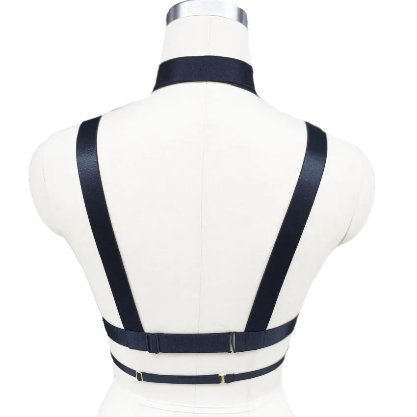  Sexy body harness belt fetish wear cage bra fashion body harness gothic gold ring Pole dance harnes