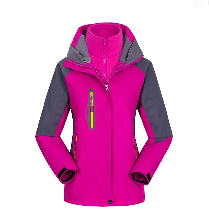 Женские уличные походные куртки 3 в 1 флисовая ветровка костюм для горного туризма водонепроницаемый дышащий теплый флисовый Зимний Лыжный 887 - Цвет: Rose