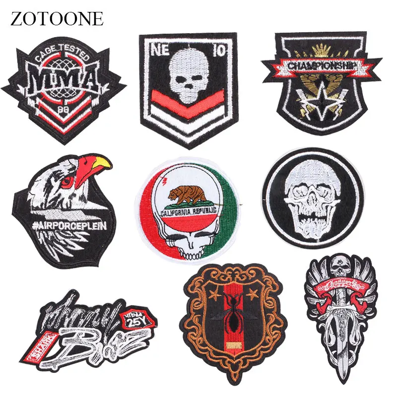 

ZOTOONE Badge Patches Letter Skull Stickers Diy Iron on Clothes Heat Transfer Applique Embroidered Applications Cloth Fabric G