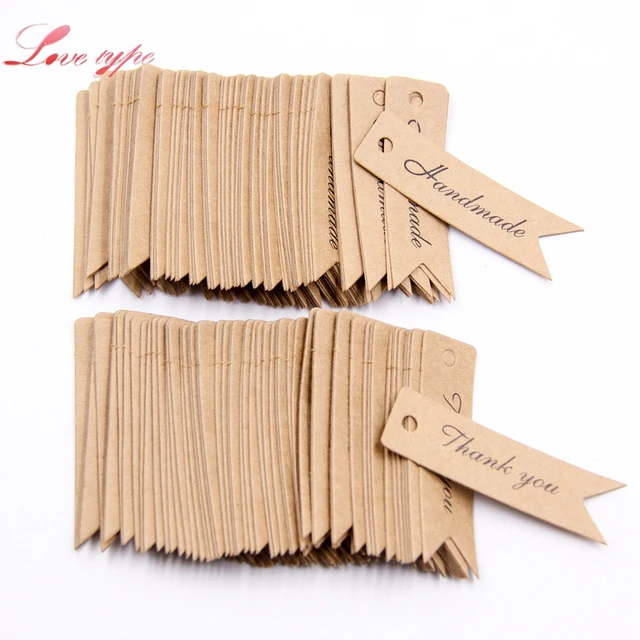 100pcs handmade thank you diy kraft paper tag dovetail shapes label