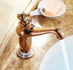 Bathroom Faucet Rose Gold Copper finish Ceramic Flower Pattern Brass Basin Sink Faucet Single Handle water taps anf502