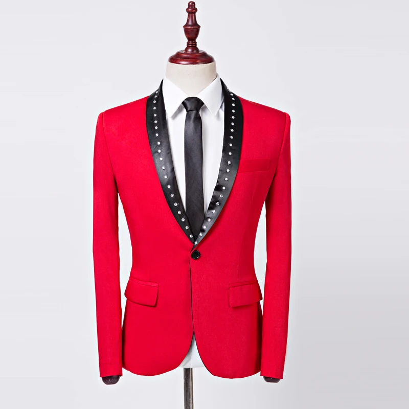 Plyesxale красный Shawl Collar Blazer Для мужчин кристалл конструкций жениха свадебные блейзеры человек этап Блейзер Куртка певица костюм Homme Q470