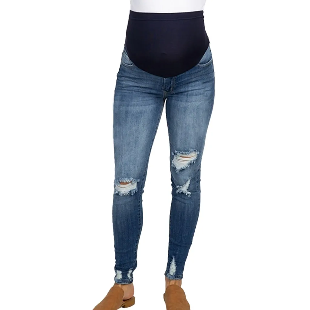

pregnancy clothes Pregnant Woman Ripped Jeans Maternity Pants Trousers Nursing Prop Belly Legging embarazo grossesse hot #06