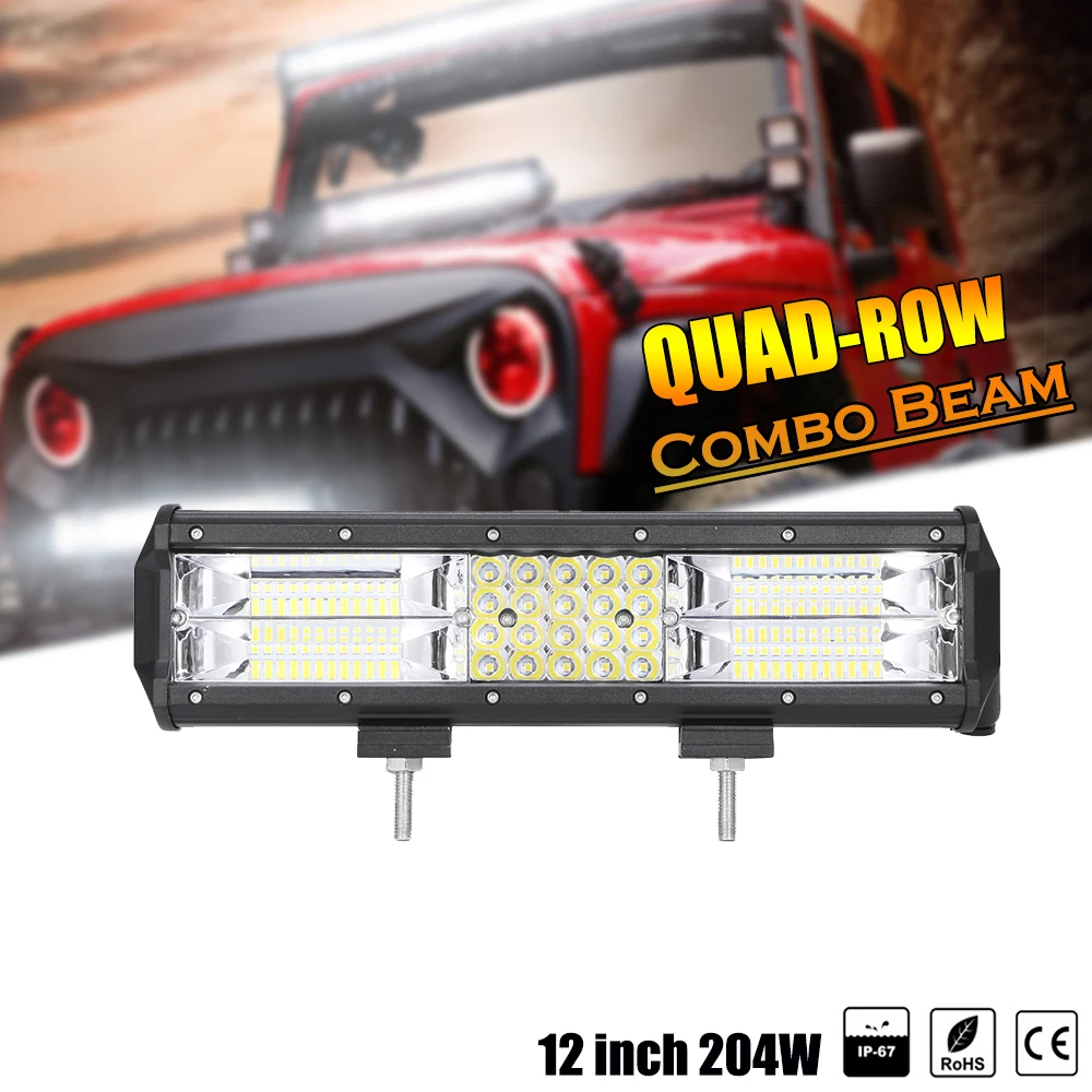 

YB Yiba 12 inch 204w Quad-row LED Light Bar combo beam 6000k waterproof 4x4 tractor car truck 12v 24v DC offroad LED work light
