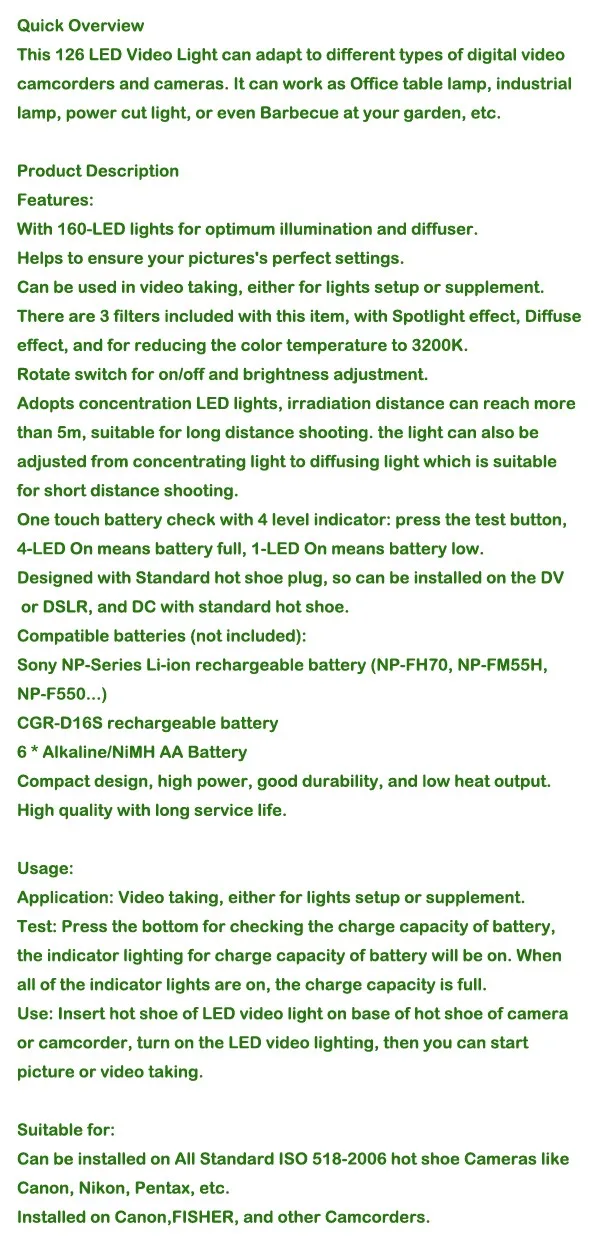 Фотостудия светодиодный светильник CN-126 5400K с цветной пленкой видео DV camera Comcorder для Canon Nikon sony Photo