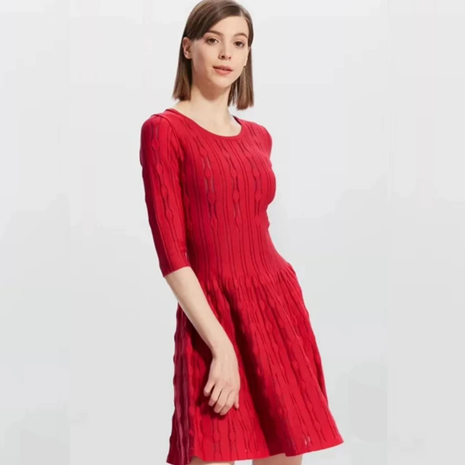 Новинка года лето красный короткий рукав Fit And Flare Бандажное платье выдалбливают Твердые О образным вырезом элегантные модные Vestidos