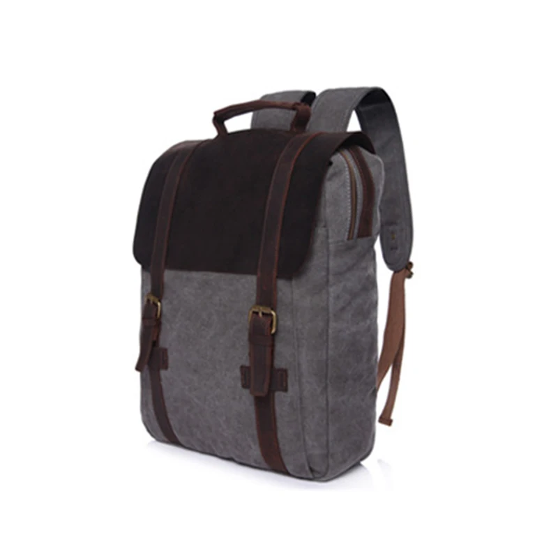 Small Gray OZUKO роскошный мужской холщовый рюкзак для винтажного Crazy Horse кожаный рюкзак повседневный рюкзак для ноутбука Большой Вместительный рюкзак для путешествий Mochila - Цвет: Small Gray