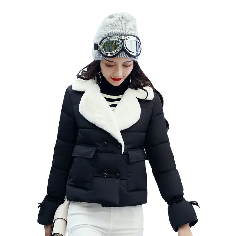 2018 turn down collar women winter coat female outerwear ladies thick warm short jacket slim breast button jaqueta feminina