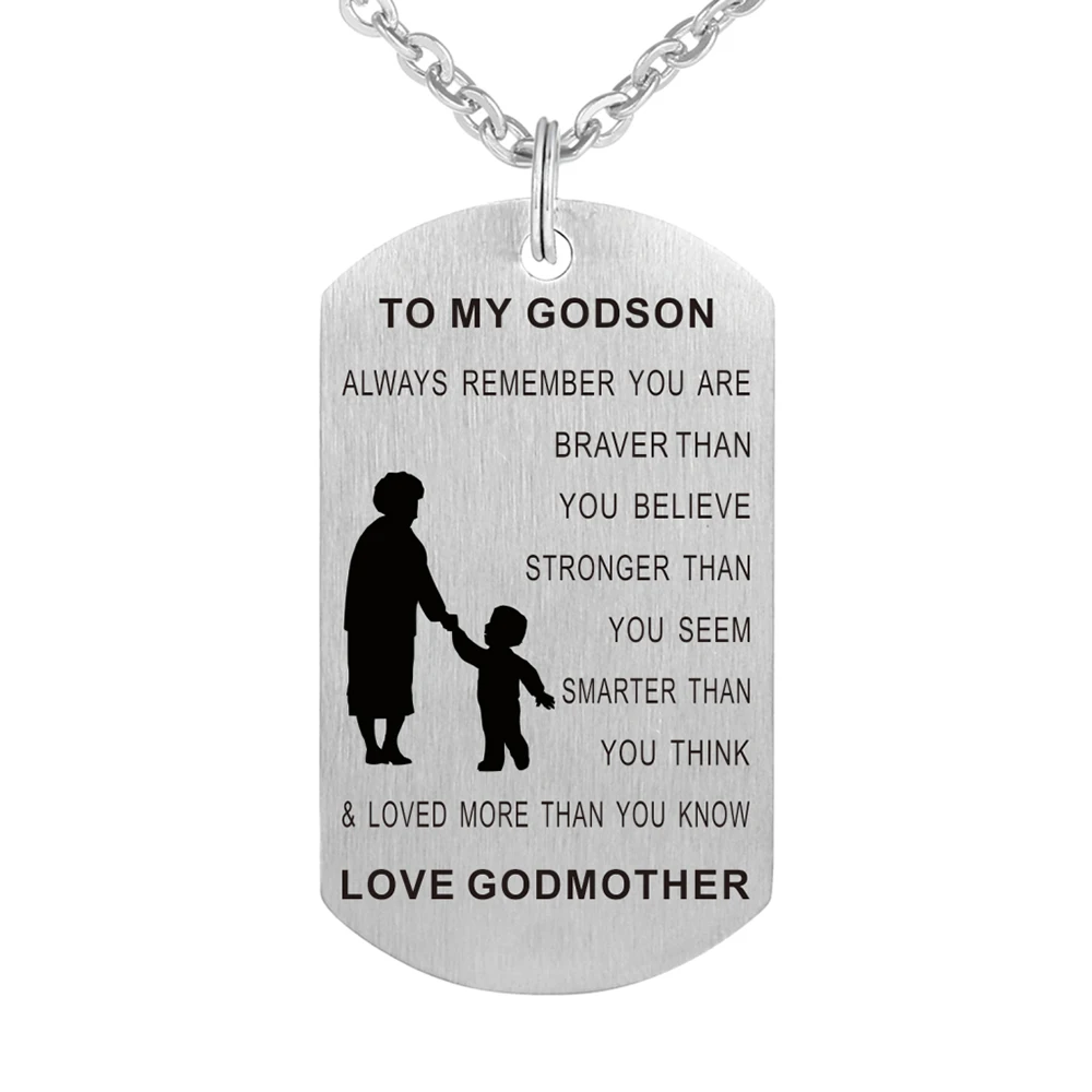 Stainless Steel Godmother Gift for Godson Pendant Necklace Dog tag