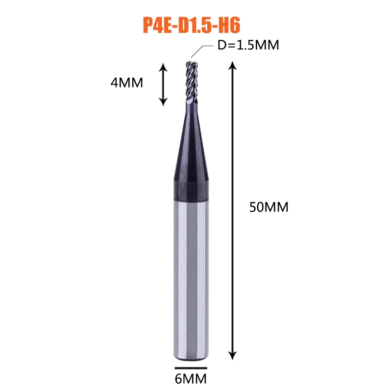 1 шт. Концевая фреза из карбида вольфрама 4 флейты d1-d12 Концевые Фрезы с ЧПУ Инструменты для обработки лица и паза hrc50 концевые фрезы с покрытием - Длина режущей кромки: 1PC-P4E-D1.5-H6