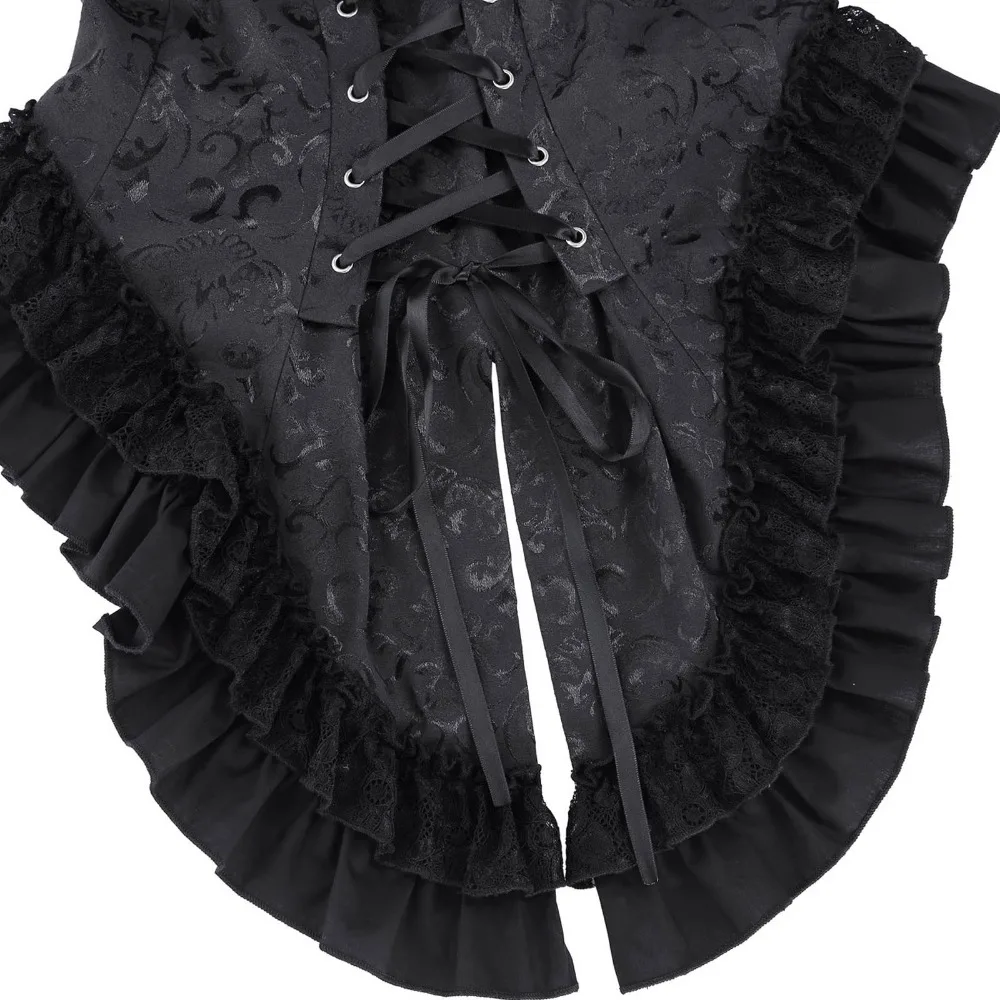 2018 Retro Vintage Victorian Brocade Corset Women Outerwear Coat Black Jacket Lace Embellished Dovetail Jacquard Gothic Coats