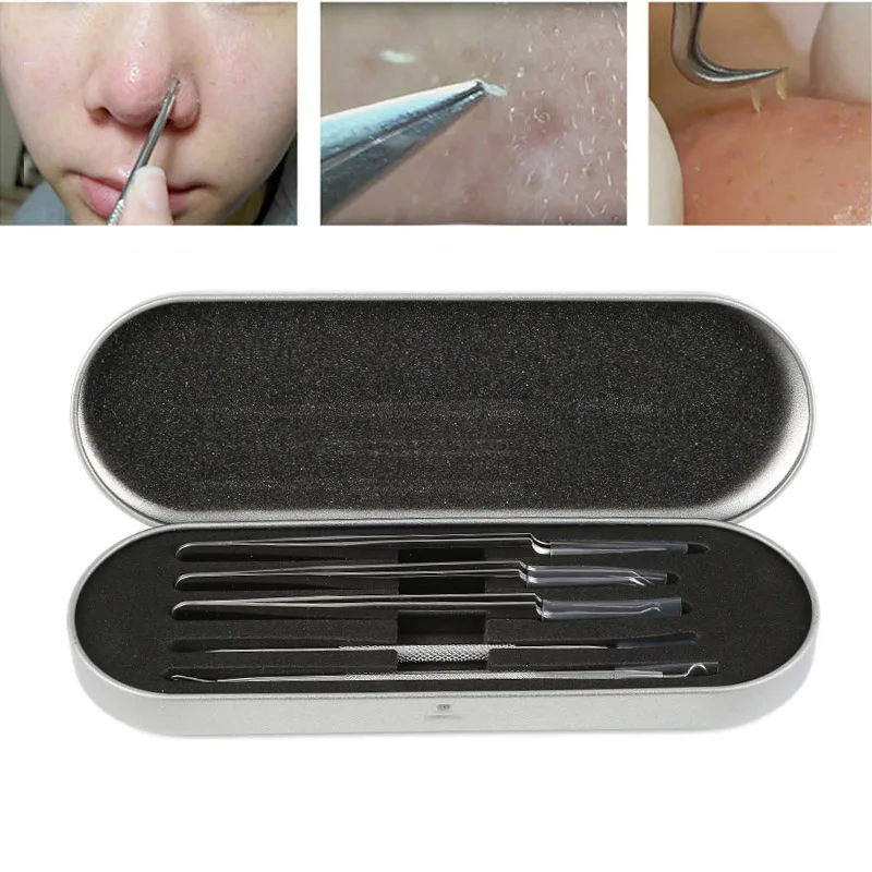 Liplasting 5pcs/Sset Blackhead Extractor Tool Set Stainless Steel Acne