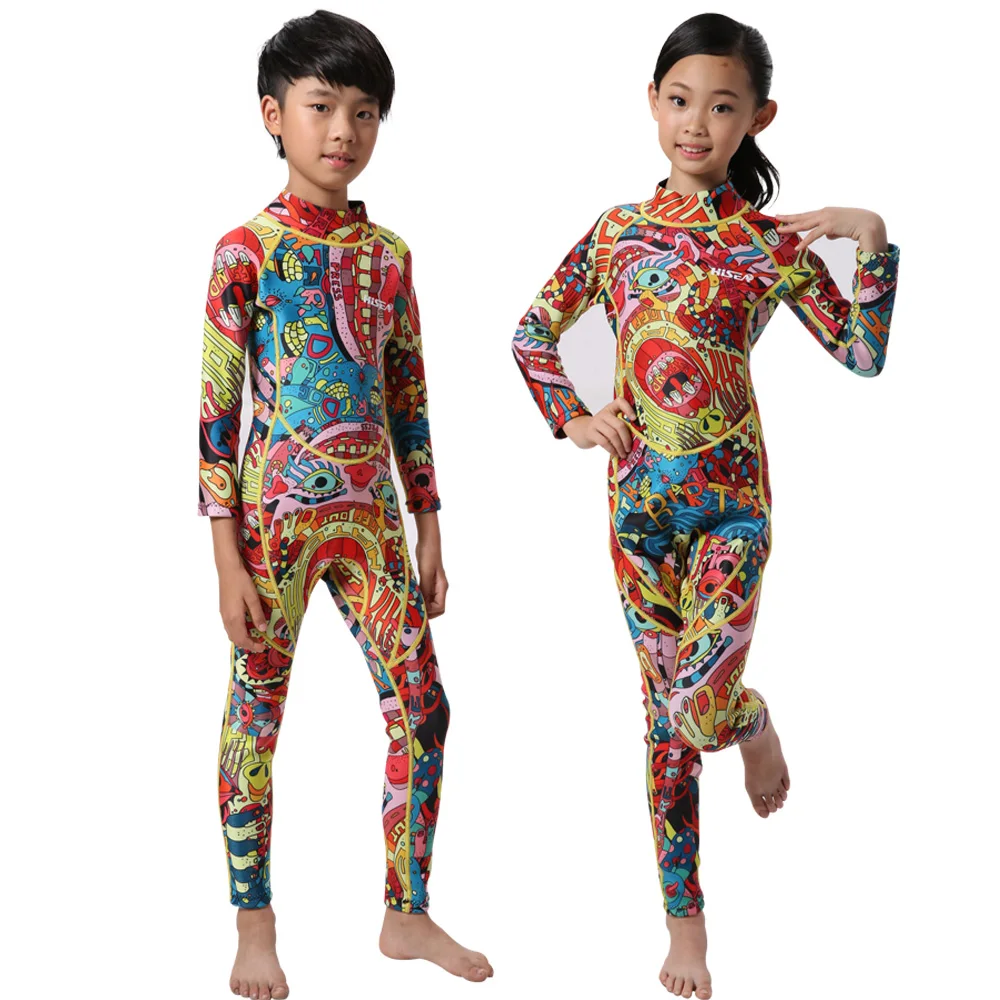 

HISEA 2.5mm kids neoprene wetsuit color stitching Surf Diving Equipment Jellyfish clothing long sleeved piece fitted diving suit