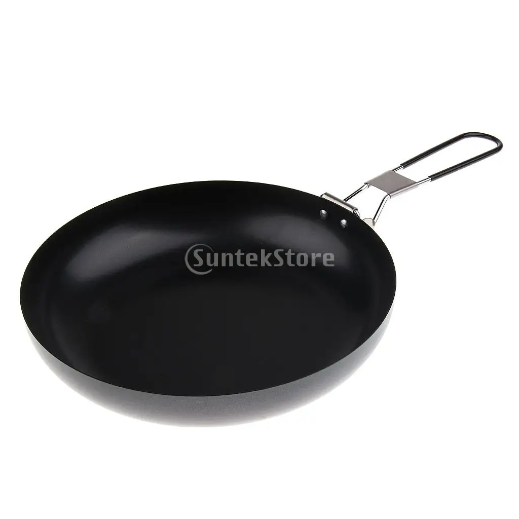 Non-stick Iron Frying Pan Outdoor Portable Camping Folding Pot Cookware with Folding Handle