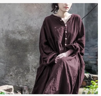 

New products listed in the spring of 2017, the original design of high-end loose big yards of cotton linen women dress