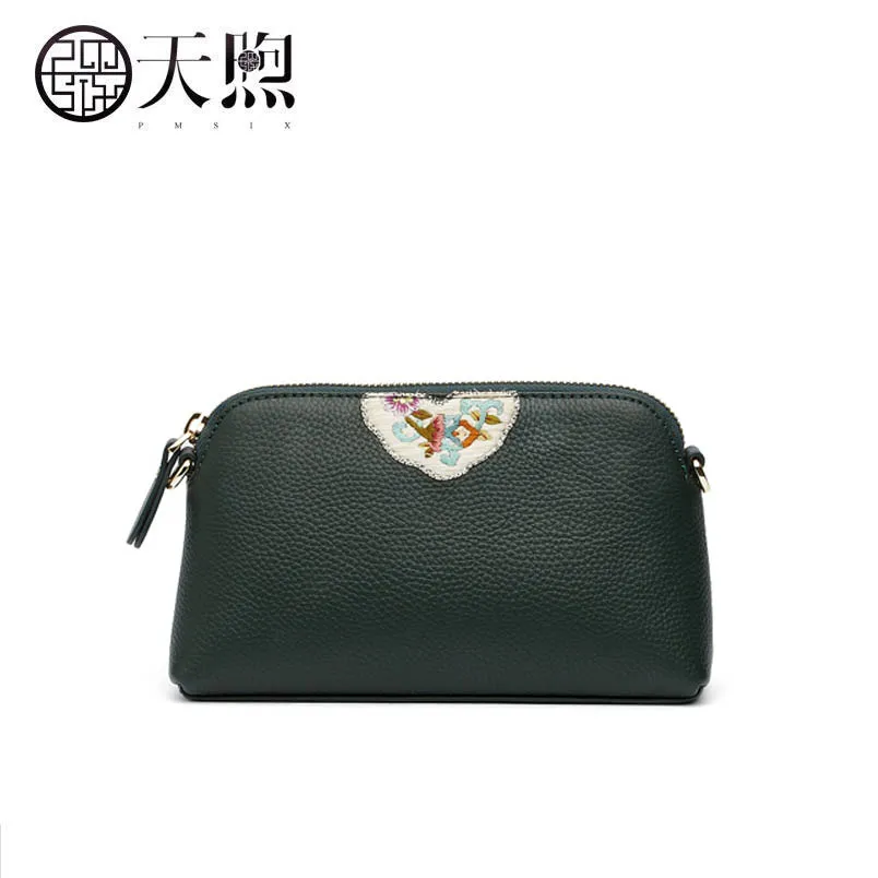 

First layer cowhide small square bag female 2019 new leather retro embossed ethnic style single shoulder slung small bag
