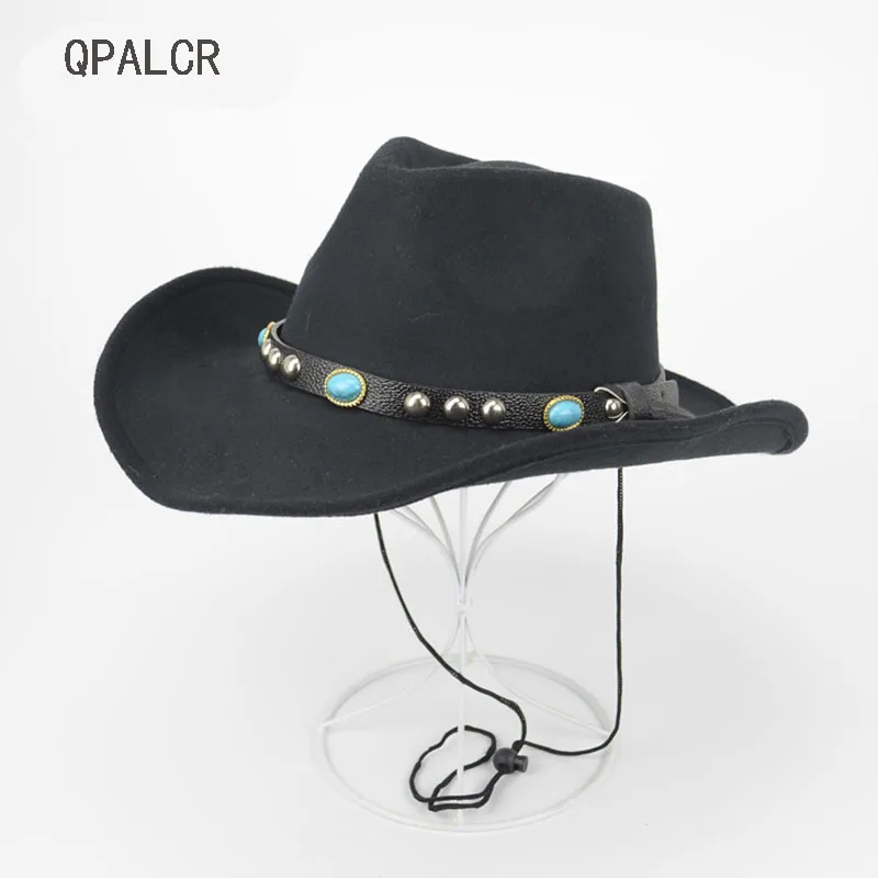 QPALCR Винтаж ковбойские Шапки для Для мужчин Для женщин Имитация шерсти шляпа джаз Fedoras козырек шляпа путешествия производительности панк Женская ковбойская шляпа
