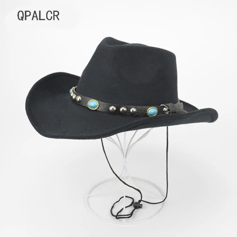

QPALCR Vintage Western Cowboy Hats For Men Women Imitation Wool Hat Jazz Fedoras Visor Hat Travel Performance Punk Cowgirl Cap