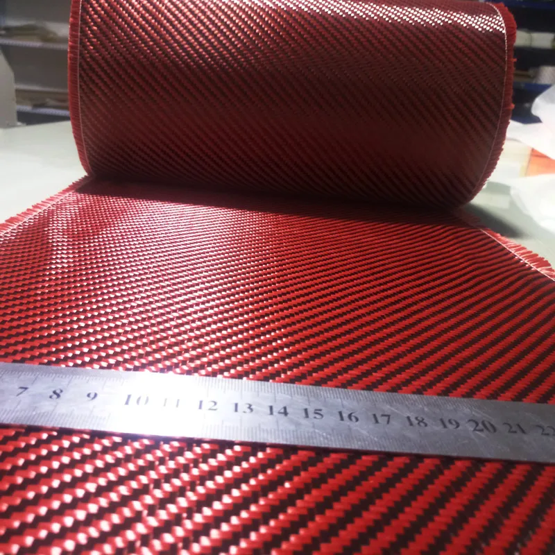 Красной& Труба из углеродистого волокна 3K из углеродного волокна смесовой ткани 1" /30 см шириной 2x2 Саржевые Углеродные Кевлар ткани из арамидных волокон 200gsm 1100D