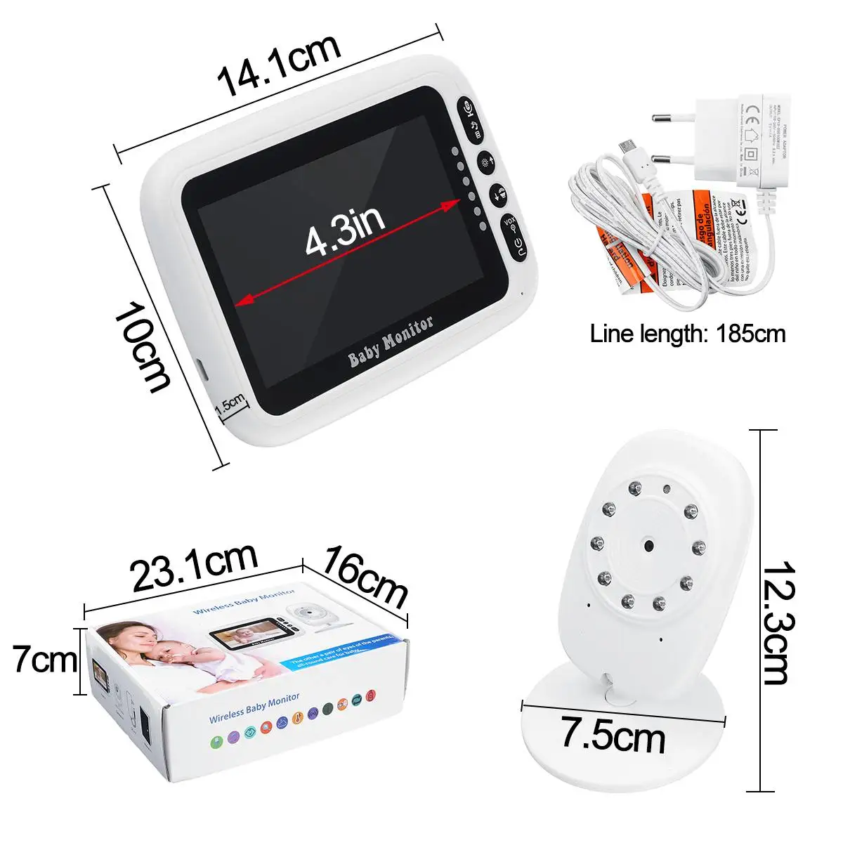  Two-way intercom Wireless Video Color Baby Monitor 4.3 inch Night Vision Temperature Monitoring Bab