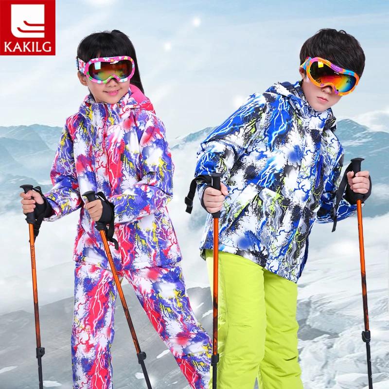 

Girl Boy High End Thickening Waterproof Ski Suit Children Girls Warm Snowboarding Coat/jacket+romper Pants 110-160cm