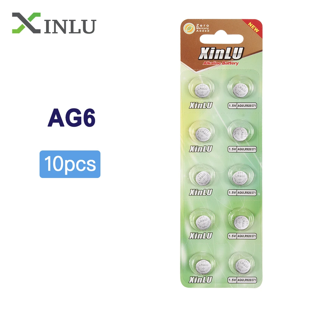

10pcs AG6 371 SR920SW LR920 SR927 171 370 L921 LR69 SR920 1.55V Button Cell watch Coin Alkaline Battery ,XINLU Battery