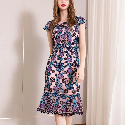 Офисная посылка, платье до бедра, 3xl, весна, для девушек, для женщин, длина до колена, с цветами, вечерние платья размера плюс, винтажные платья с вышивкой, летние - Цвет: Тёмно-синий