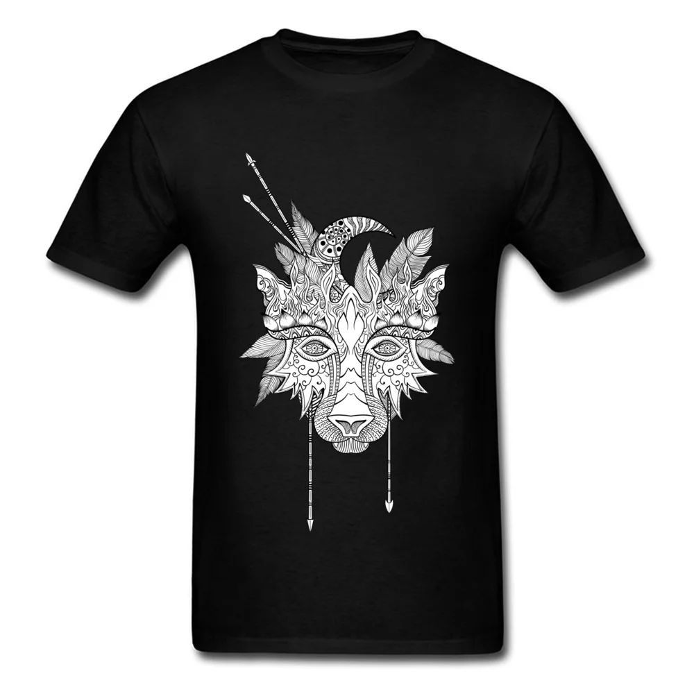 Normal Boho wolf indian totem head VALENTINE DAY Tops T Shirt 2018 Discount O-Neck All Cotton Tops Shirts Men Top T-shirts Boho wolf indian totem head black