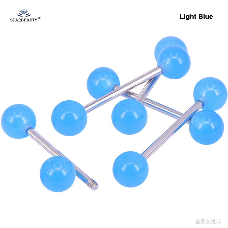 7 шт./партия фосфоресцирующий Радужный оральный секс язык кольцо-пирсинг в язык Акриловый пирсинг кольцо для соска Спираль пирсинг Ланге - Окраска металла: Light Blue x 7pcs