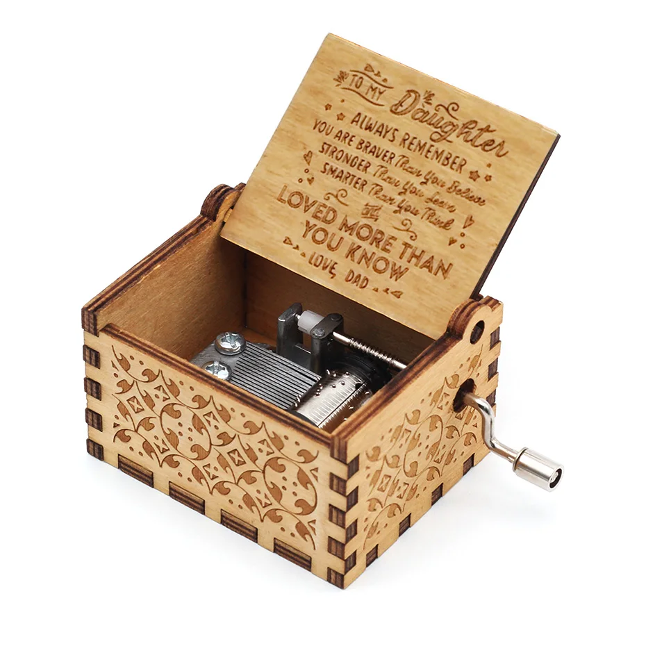 

New pattern Hand Cranked Wood Music Box Game Of Thrones Love Dad or Love Mom Star Wars Digimon Christmas New Year gifts