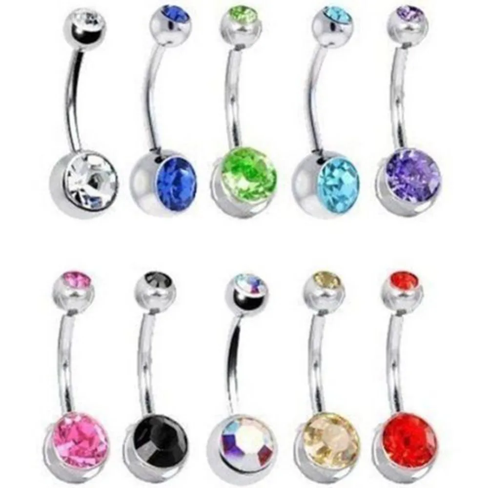 10pcs/lot Piercing Navel Rings Surgical Steel Crystal Rhinestone Belly