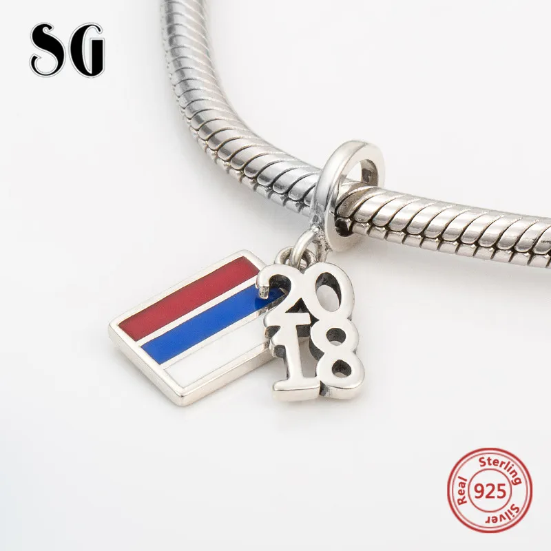 

2018 Russia The World Cup charms I Love soccer 925 silver fit original pandora pendant bracelet diy fashion jewelry making gifts