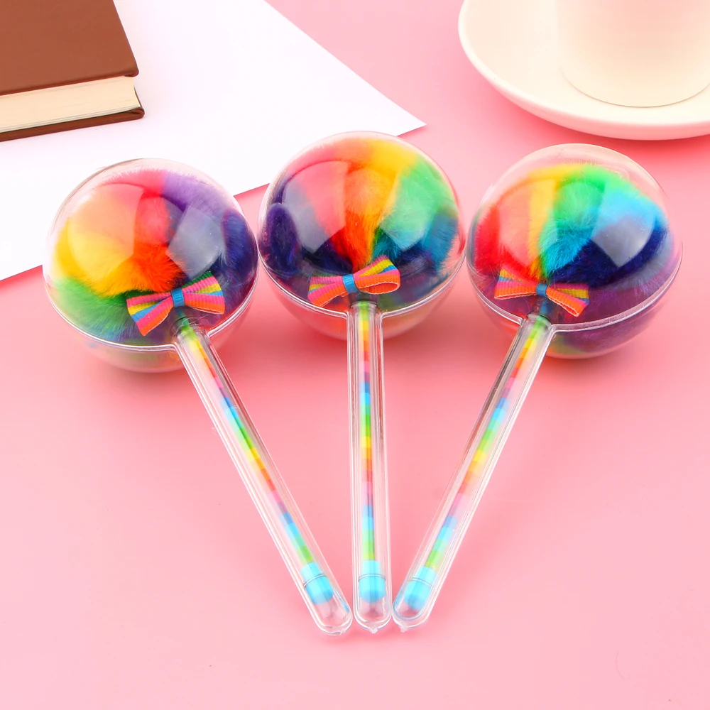 Creative Candy Color Fur Plush Ball Shape Gel Pen Cute Student Learning Stationery School Supplies|Шариковые ручки| |