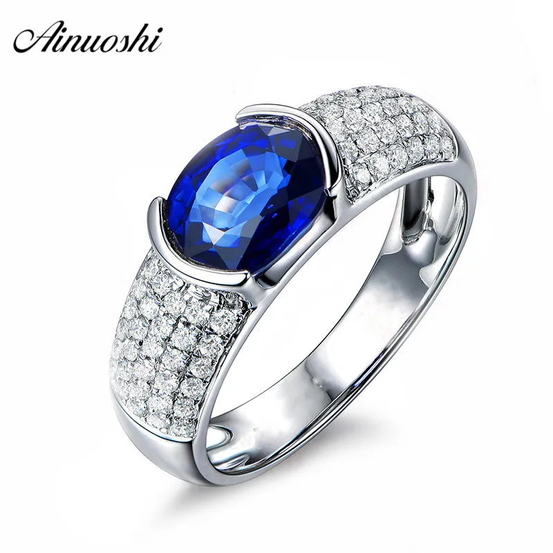 

AINUOSHI Fashion 1.25 Carat Oval Cut Blue Sona Bridal Rings 925 Sterling Silver Women Wedding Engagement Anniversary Rings Gifts