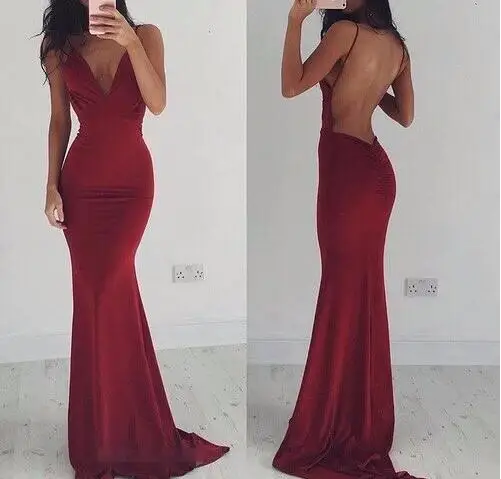 На Заказ Бургундия Русалка Вечерние Платья 2017 Sexy Backless Длина До Пола Темный Фуксия