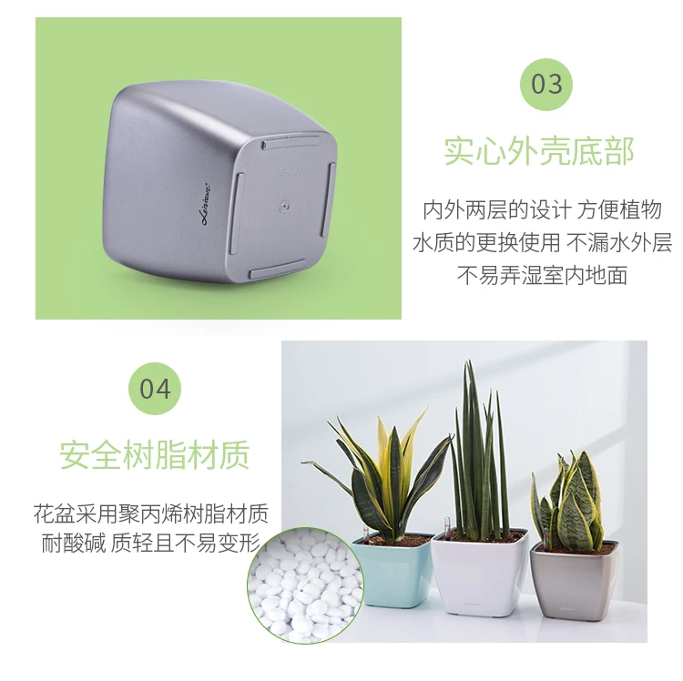 Desk Square Round Green Rose Succulent Plant Lazy Flowerpot Trumpet Automatic Water Absorption Flowerpot Plastic