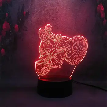 

Anitoy Hero Spirder Man Ride motocycle COOL Action 3D night light Led Bedroom lighting novelty illusion Lamp Best gift Boy RGB