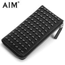 AIM Top Quality Soft Genuine Leather Vintage Men Wallets With Hardware Skulls 2017 New Steampunk Cow