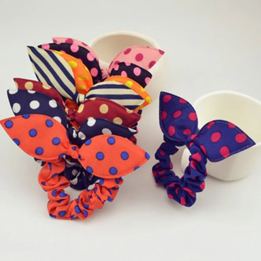 Fabric Elastic Hair Ties Orange Blue Beige Black White Stripes Rose