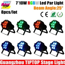 Бесплатная Доставка 8 шт./лот 7*10 Вт 4IN1 Led Par Света RGBW Алюминиевый Корпус DMX 512 Освещение Сцены 7 Каналов Плоским Равенство Водить Может AC90V-240V