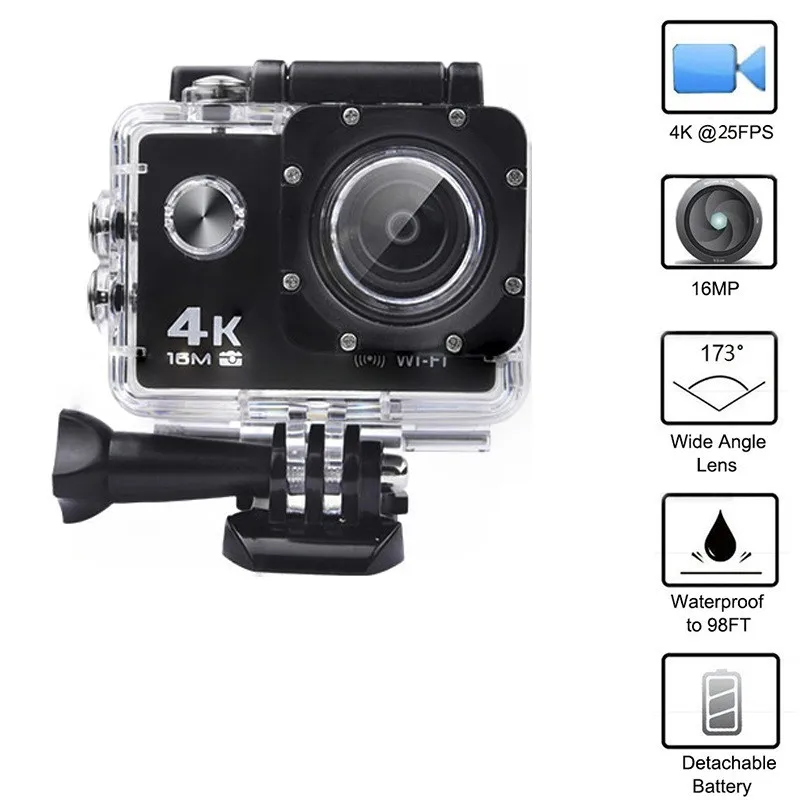 Спортивная Экшн камера для мотоцикла 4K 16M 173 Объектив WIFI Suport 64GB Max 30M