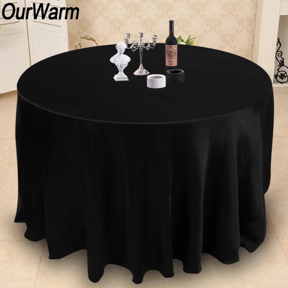 OurWarm 108" Polyester Round Tablecloths Black White Table Cloths for