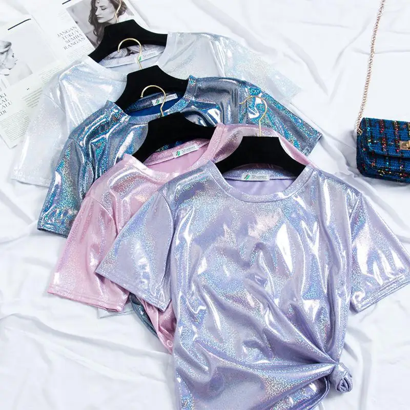 

2019 New Style Women Bright Short Sleeve Top Loose Slim And personality Trend T-shirt Letter