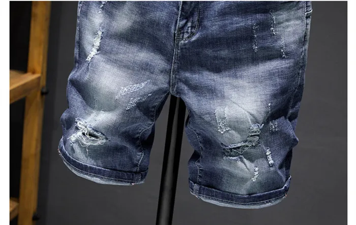 Новинка 2019 года для мужчин свет синие джинсовые шорты модные повседневное Slim Fit рваные Брендовые джинсовые шорты мужской, TNA333