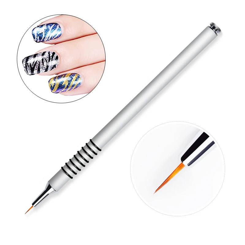 

1Pc Silver Color Spiral Patter Handle Nail Brush Non-slip Nail Art Design Drawing Nail Line painting Brush Nail Art Tools LPP