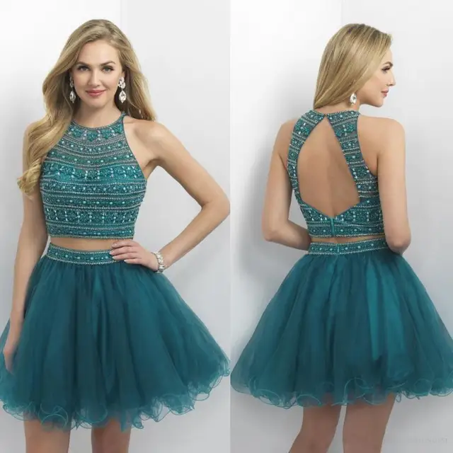 2017 Hunter Green Beading Two Pieces Homecoming Dresses Backless ...