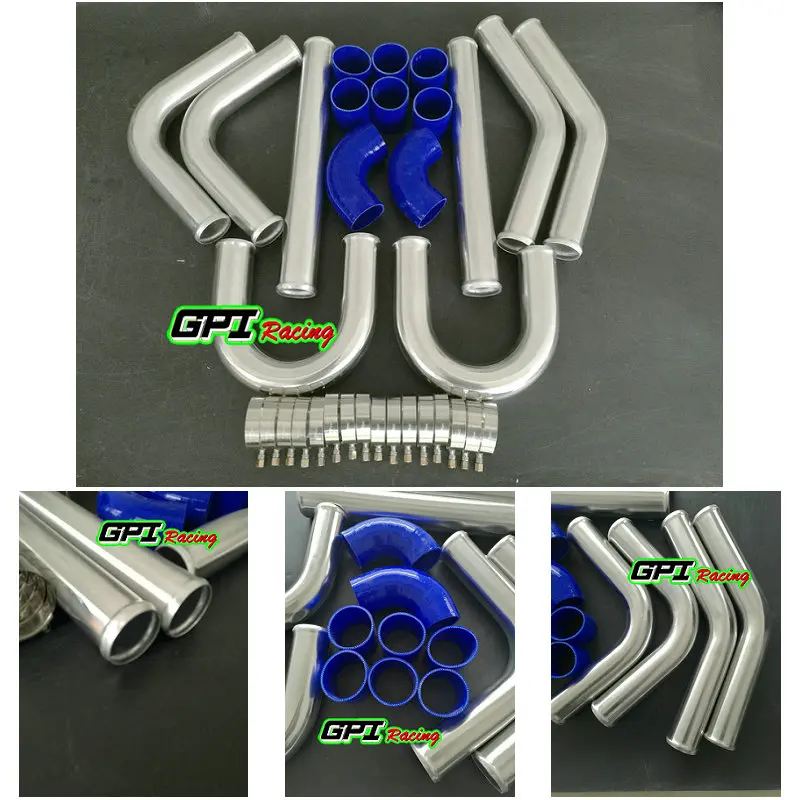 3/" DIY 8 Piece Aluminum U Pipe Turbo FMIC Intercooler Piping Kit Black//Blue