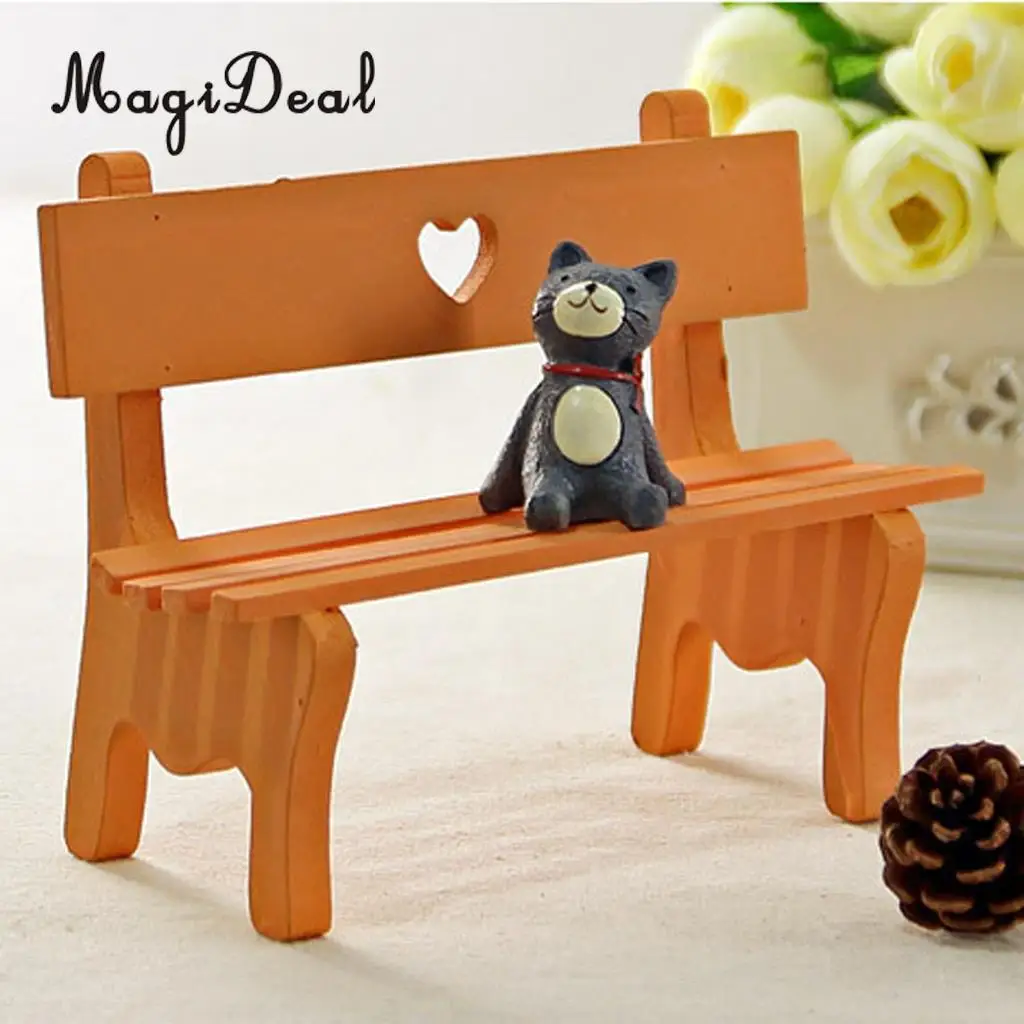MagiDeal Garden Decor Miniature Dollhouse Tools Wooden Mini Bench Dollhouse Garden DIY Decor 3 Colors PICK